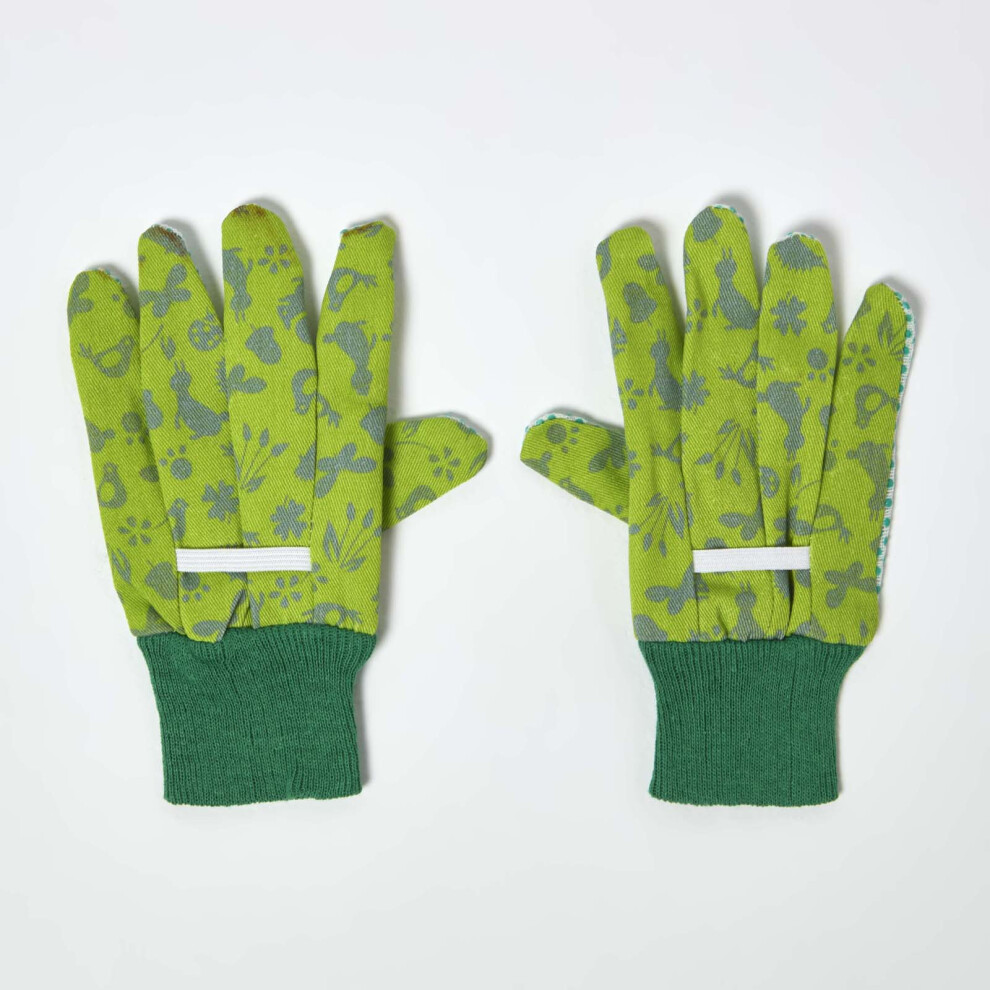 Homescapes Children's Gardening Gloves With Floral Design Green