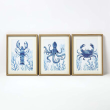 Set of 3 Blue Sea Animal Wall Art