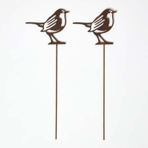 Homescapes Steel Robin Garden Stake Decorations, Set of 2
