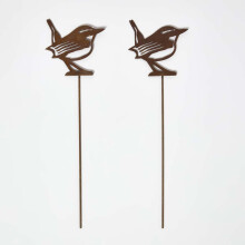 Steel Eurasian Wren Garden Stake Decorations, Set of 2