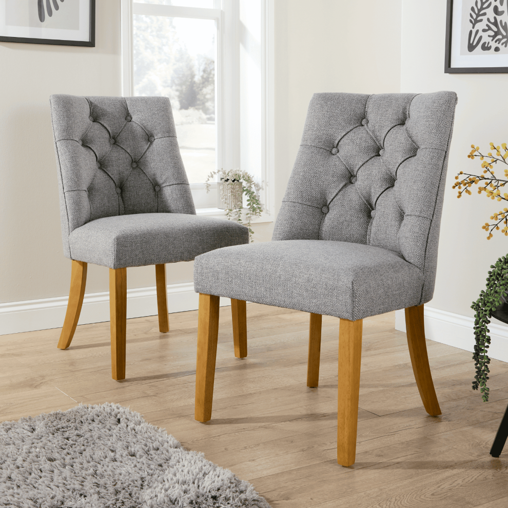 (Dark Grey) Samara Pair Of Dining Chairs High Back Button Tufted Upholstered Wooden Leg-image-OPC-PHTV5XZ-NEW