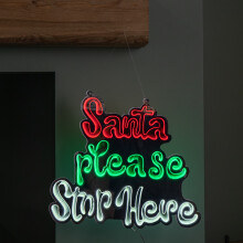 40cm Light up Hanging Santa Stop Here Christmas Infinity Mirror Light with Multi-Coloured LEDs