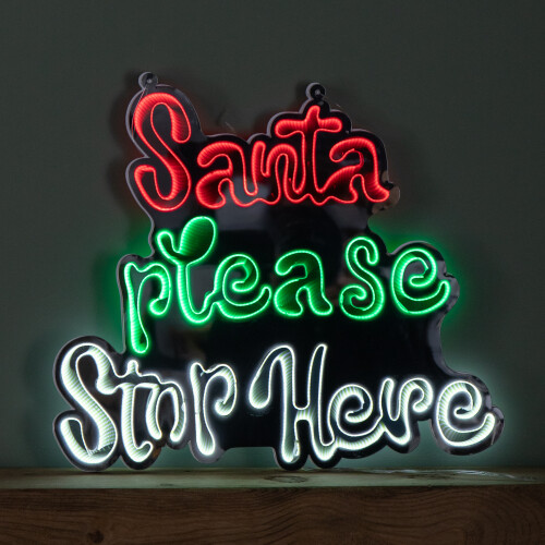Premier 40cm Light up Hanging Santa Stop Here Christmas Infinity Mirror Light with Multi-Coloured LEDs 1