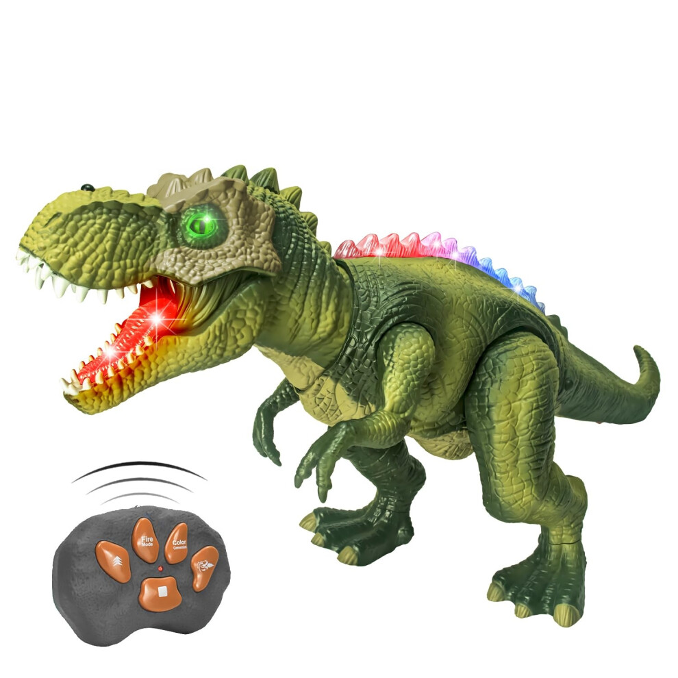Alivio 7 Color Led Mist Spray Remote Control Dinosaur, Simulation Rc T-Rex Dinosaur Toy Walking, Roaring & Shake Head Action