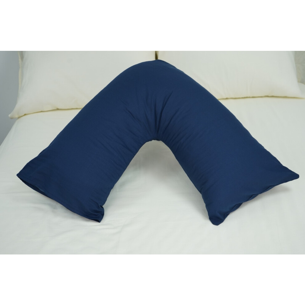 Arlinens (Navy ) Pack Of 2 Plain Poly-Cotton Back & Neck Support V Shaped Pillowcase Orthopaedic/Pregnancy/Nursing Pillow Case Pair- Available In 25 Colour Blue