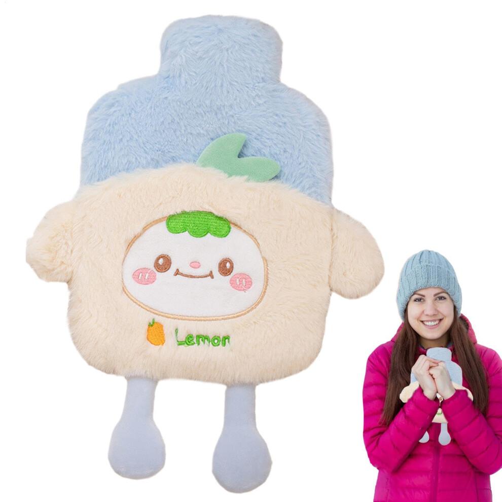 Plush Hot Water Bottle with Cute Cartoon Design, Safe Hand and Foot Warmer, Winter Comfort, Lemon Yellow Color