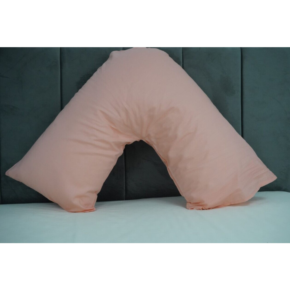 Arlinens (Peach) Pack Of 2 Plain Poly-Cotton Back & Neck Support V Shaped Pillowcase Orthopaedic/Pregnancy/Nursing Pillow Case Pair- Available In 25 Colours 74 Clear