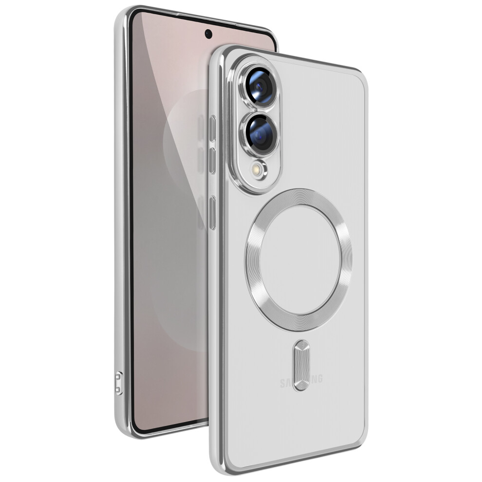 Avizar Magsafe Case For Samsung Galaxy S25 Edge Silicone Chrome Frame, Silver 3662428172638