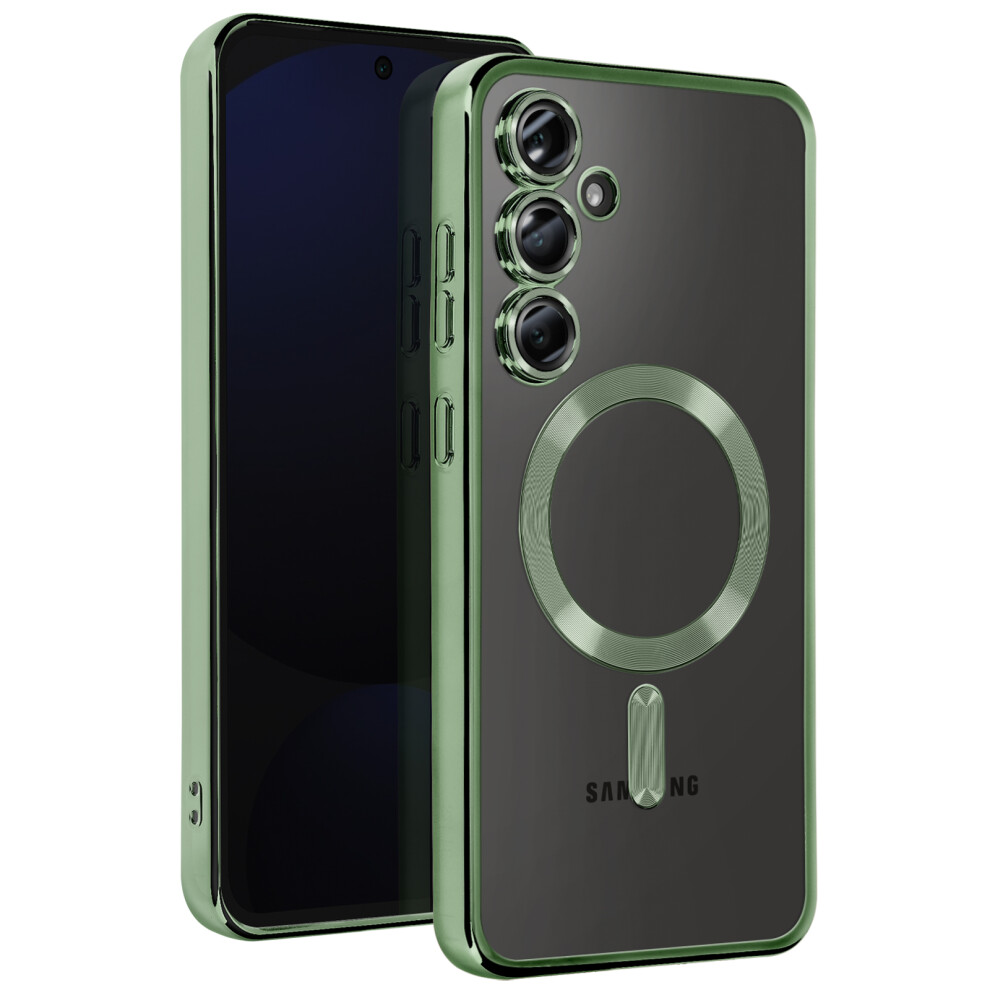 Avizar Magsafe Case For Samsung Galaxy S24 Fe Silicone Chrome Frame, Dark Green 3662428098457