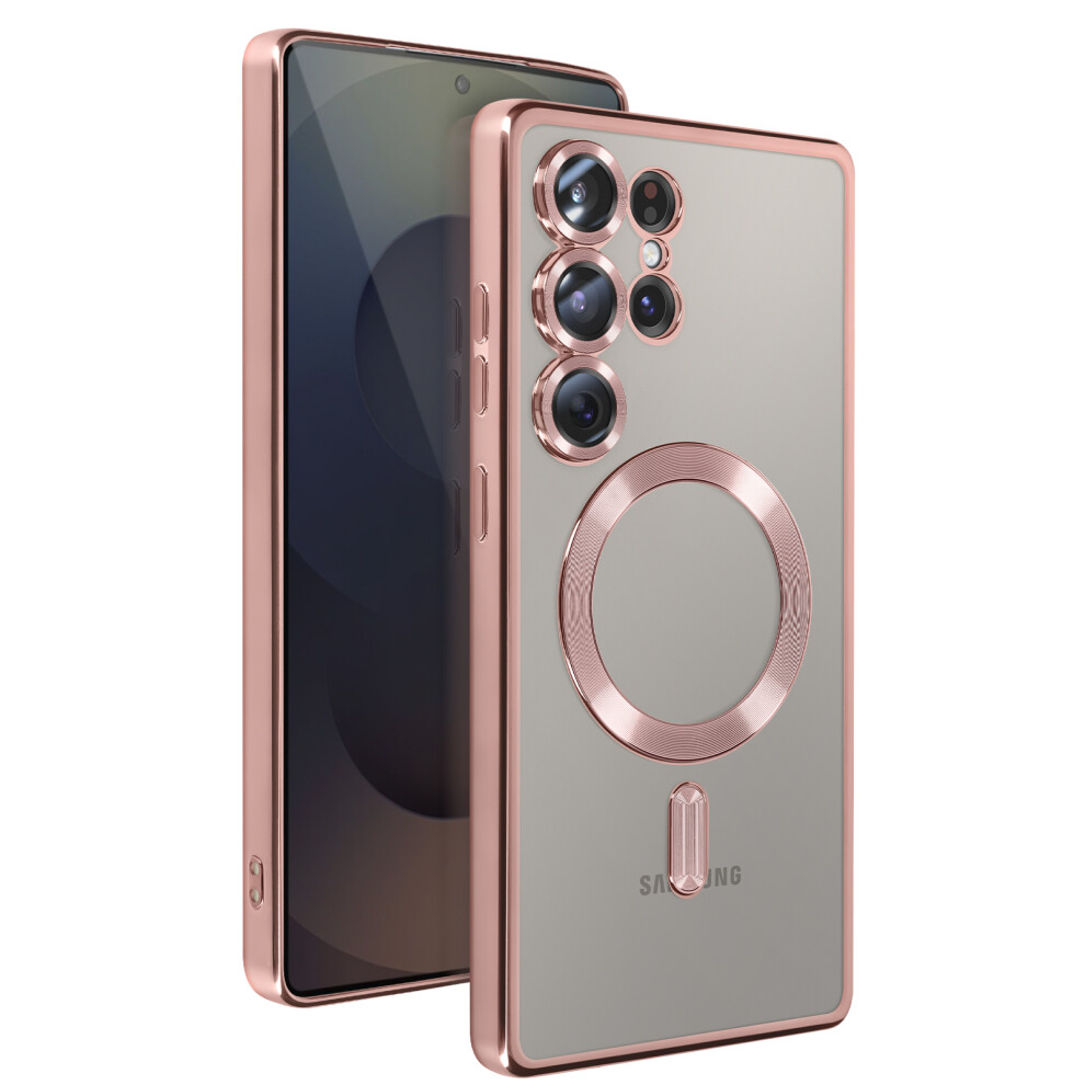 Photos - Case Avizar Silicone MagSafe for Samsung Galaxy S25 Ultra Chrome Frame, Rose Gold Gold BACK-KROMAG-RG-S25U