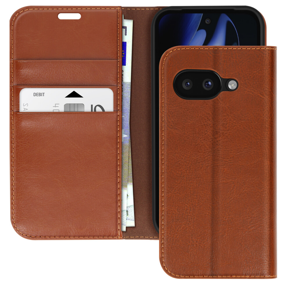 Avizar Leather Case For Google Pixel 9A Wallet And Video Holder, Brown / Beige Cream,Brown 3662428133653