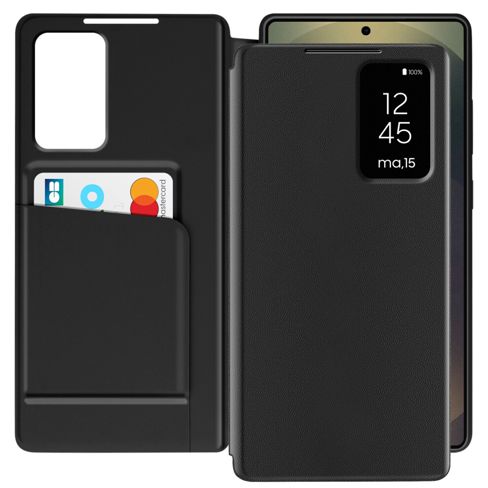 Avizar Leather Case For Galaxy S25 Ultra Display Window Card Holder, Black 3662428134414