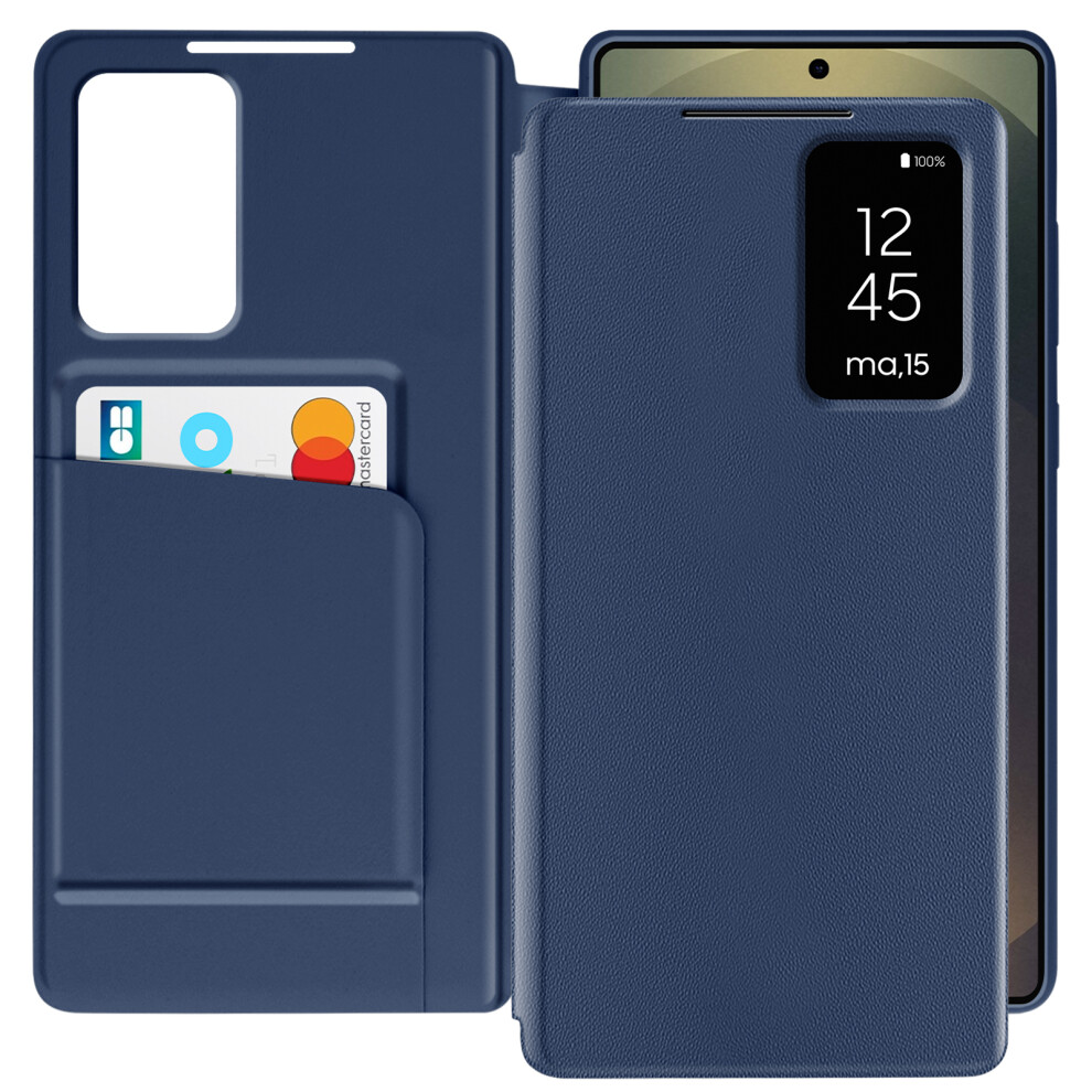 Avizar Leather Case For Galaxy S25 Ultra Display Window Card Holder, Dark Blue 3662428134391