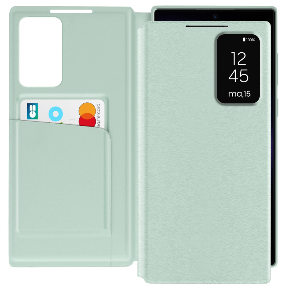 Avizar Leather Case For Galaxy S23 Ultra Display Window Card Holder, Pale Green 3662428134681