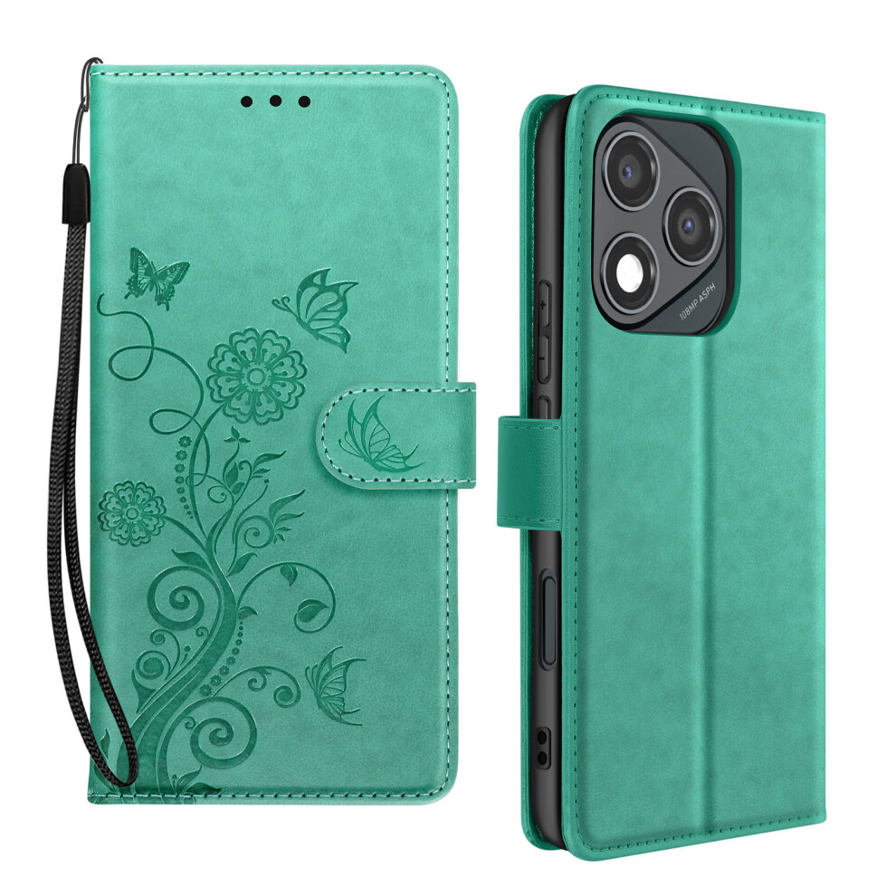 Avizar Butterfly Flower Case For Honor 400 Lite Wallet With Lanyard, Green 3662428173666