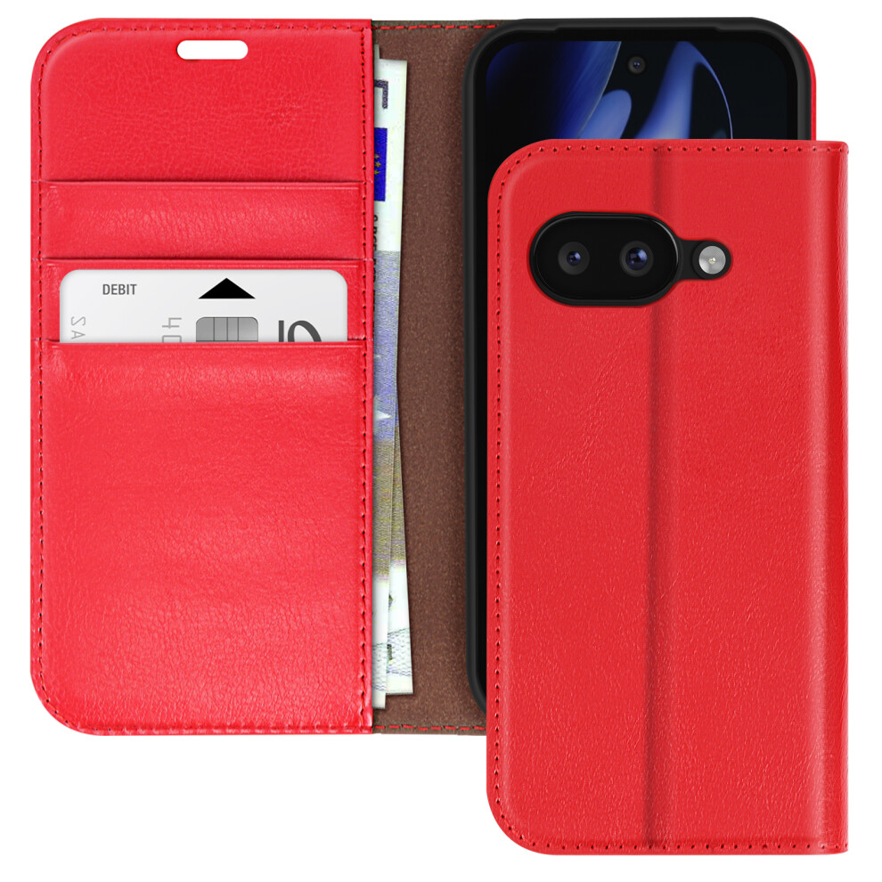 Avizar Leather Case For Google Pixel 9A Wallet And Video Holder, Red 3662428133660