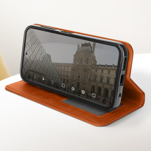 Avizar Brown Woven Pattern Wallet Case with Video Stand for Fairphone 5 2