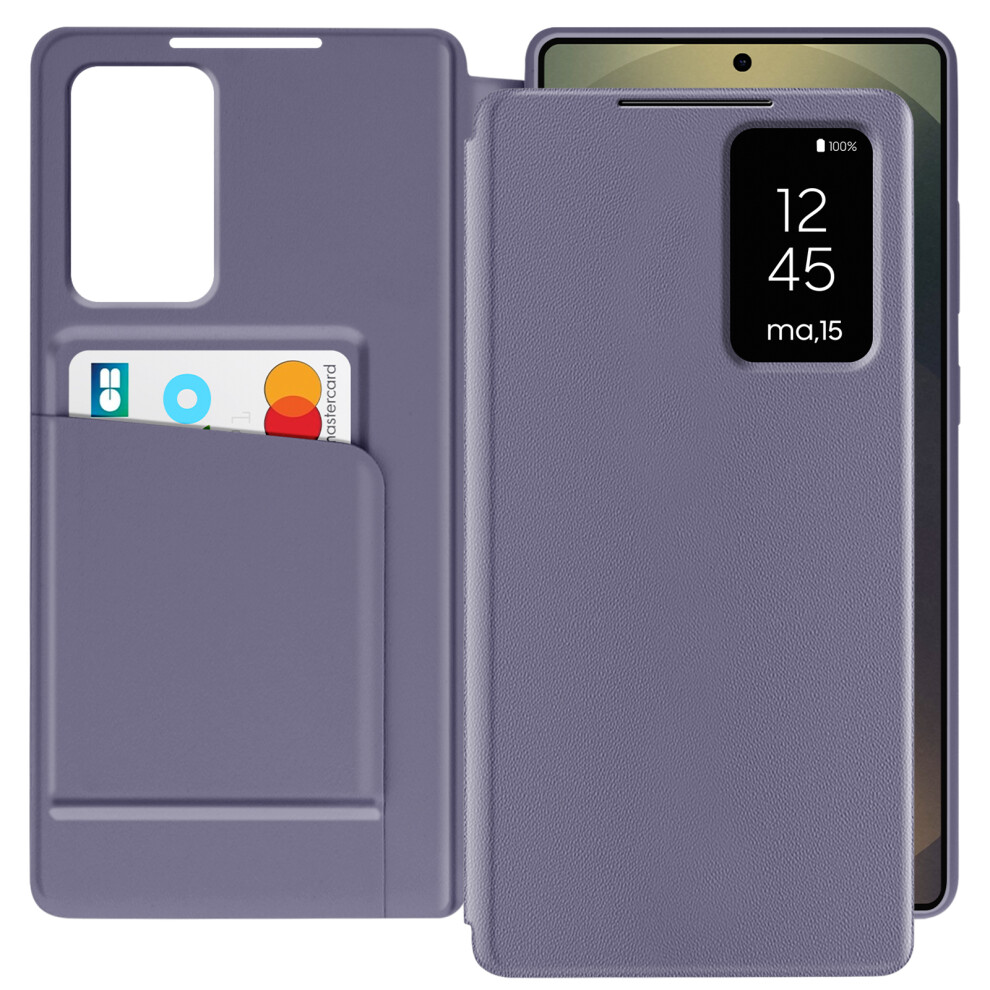 Avizar Leather Case For Galaxy S25 Ultra Display Window Card Holder, Lavender Purple 3662428134438