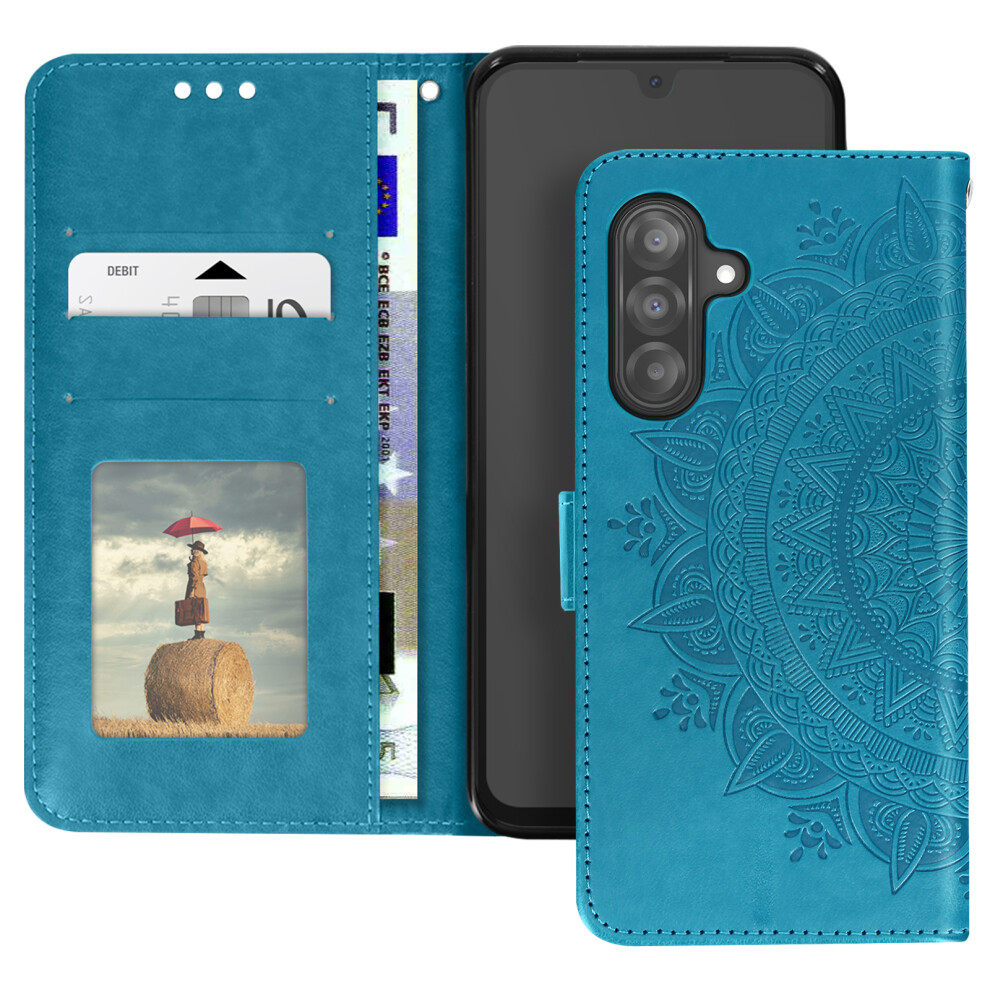 Avizar Mandala Flower Case For Samsung Galaxy A26 Wallet Strap, Blue 3662428162363