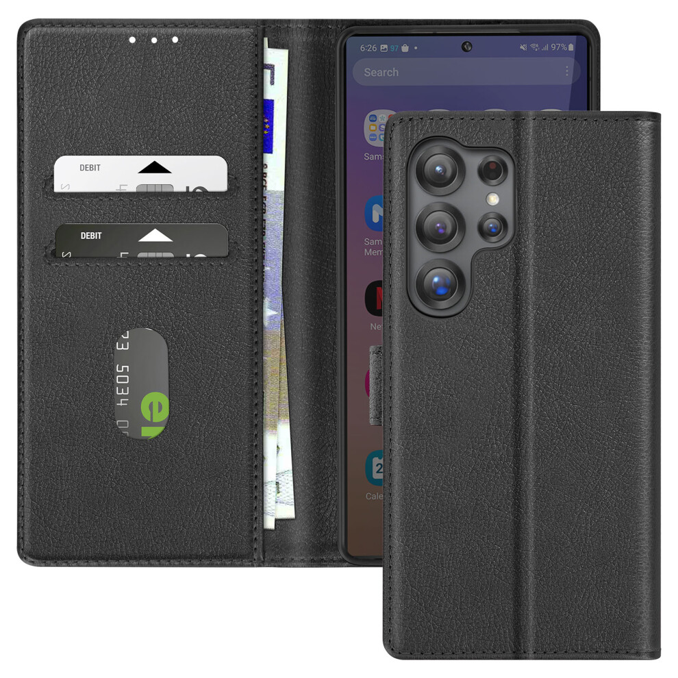 Avizar Wallet Flip Case For Samsung S25 Ultra With Kickstand, Black