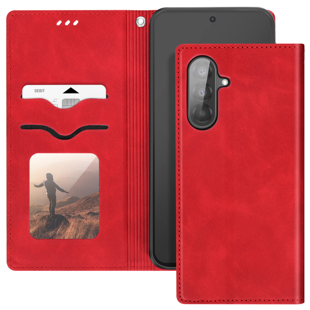 Avizar Case For Samsung Galaxy A56 Wallet Video Holder, Red 3662428162868