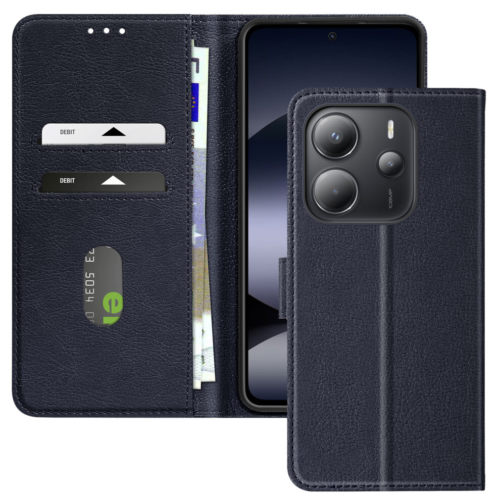 Avizar Case For Xiaomi Redmi Note 14 4G Clamshell Wallet And Video Holder, Dark Blue 3662428118506
