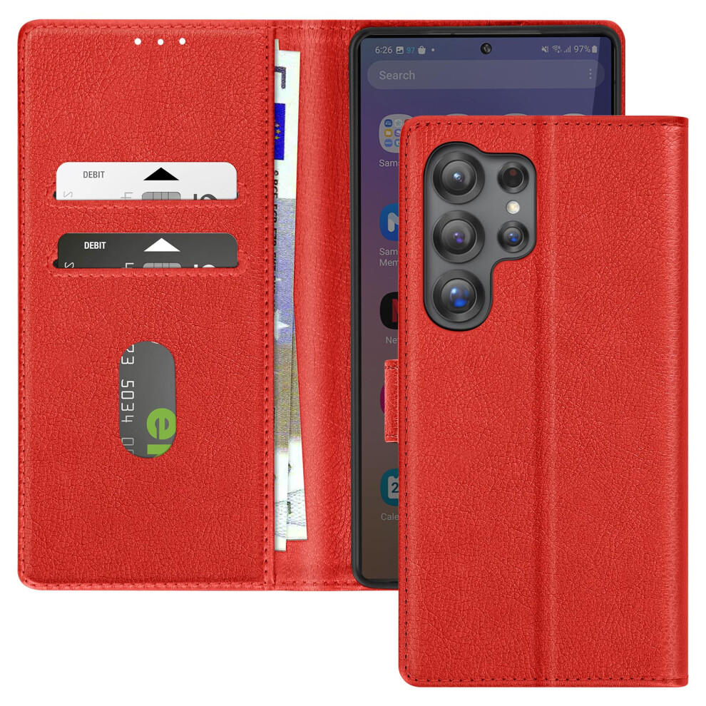 Avizar Wallet Case For Samsung S25 Ultra With Stand Feature, Red 3662428115321