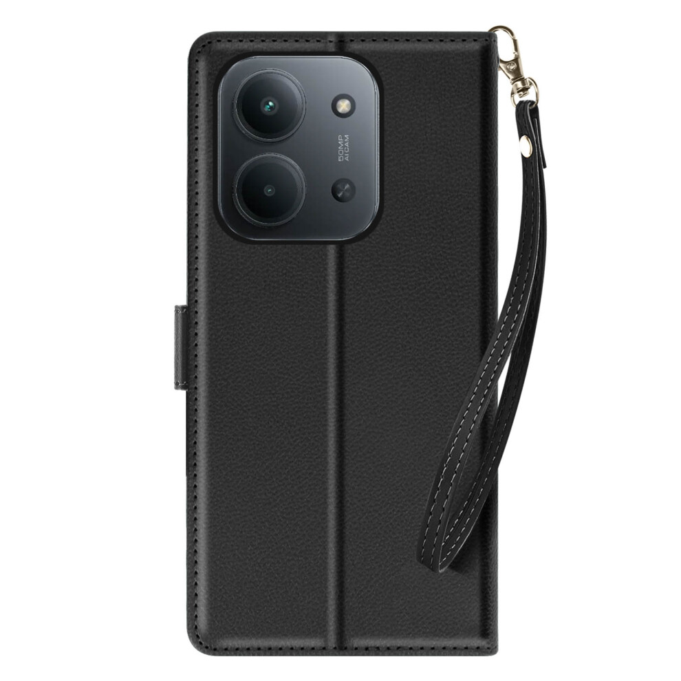 Avizar Magnetic Wallet Case For Xiaomi Redmi 15C With Strap And Stand, Black 3662428229639