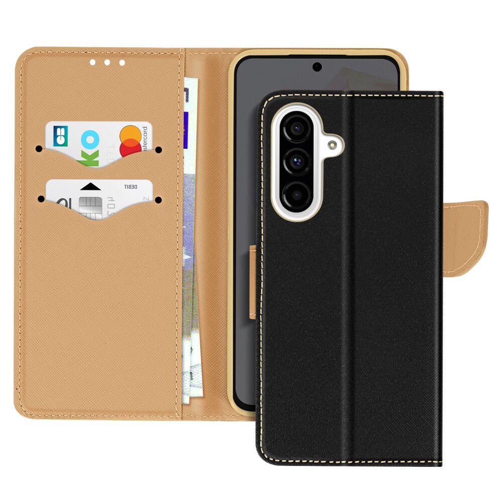 Avizar Case For Samsung Galaxy A36 Wallet Leather Saffiano Fancy, Black / Gold Black,Gold 3662428111194