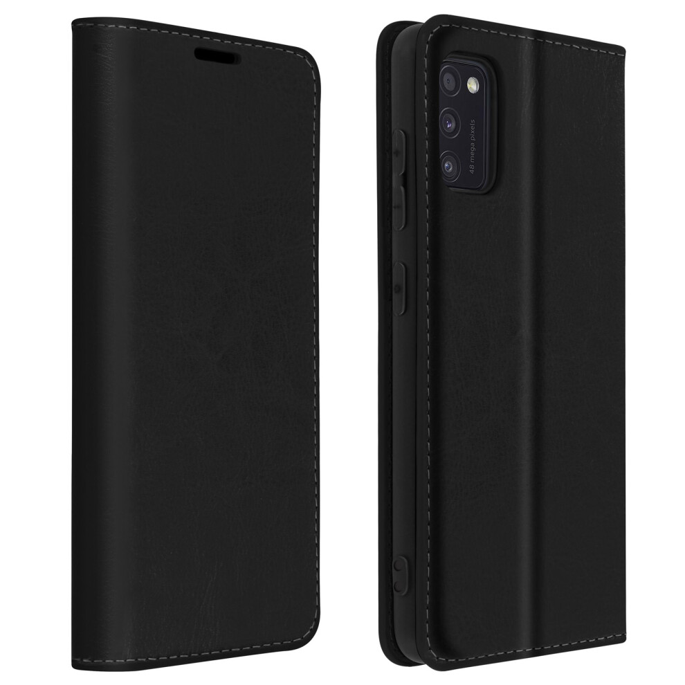 Folio Real Leather Samsung Galaxy A41 Case Card-Holder Video Stand Black 3662427459457