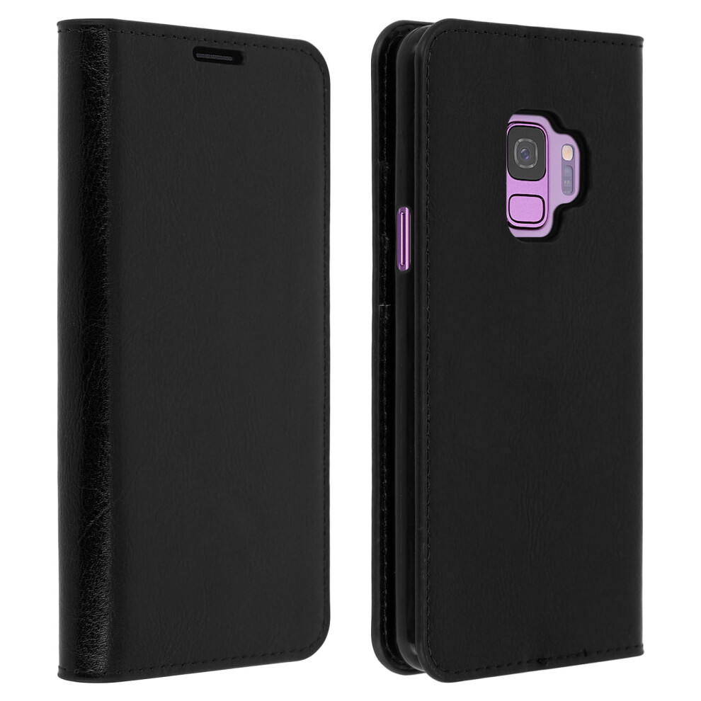 Folio Real Leather Samsung Galaxy S9 Case Card-Holder Video Stand Black 3662427190053