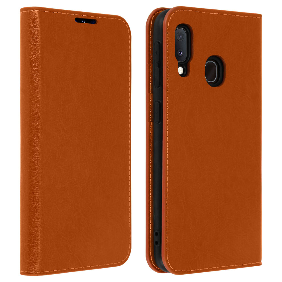 Folio Real Leather Samsung Galaxy A20e Case Card-Holder Video Stand Tan 3662427381888