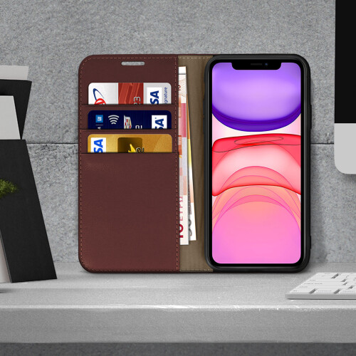 Avizar Real Leather Case for iPhone 11 Case Card-holder Video Stand 2