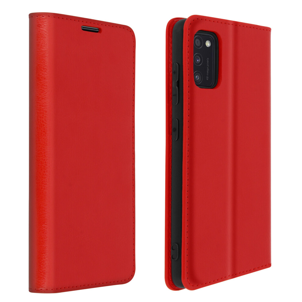 Folio Real Leather Samsung Galaxy A41 Case Card-Holder Video Stand Red 3662427459464