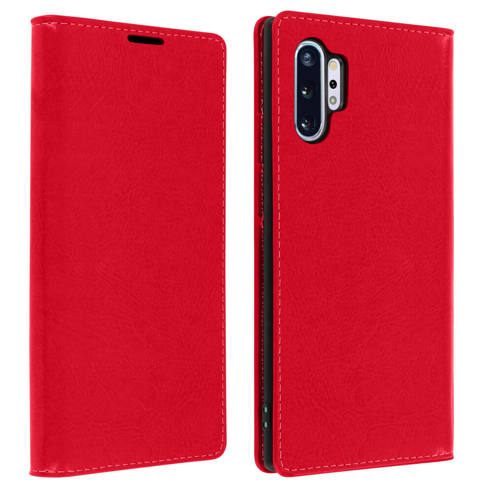 Folio Real Leather Samsung Galaxy Note 10 Plus Case Card-Holder Video Stand Red 3662427381802