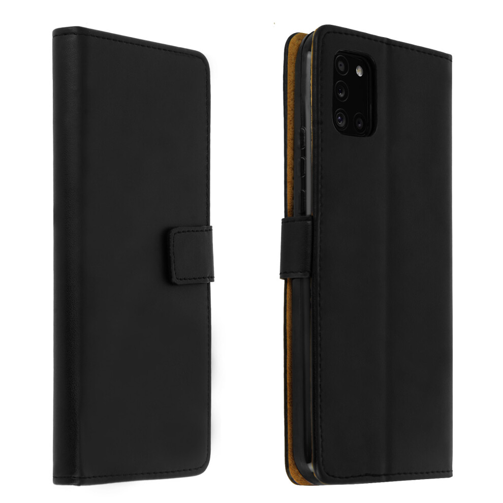 Leather Folio Case For Samsung Galaxy A31, Video Stand Real Leather Black 3662427466134