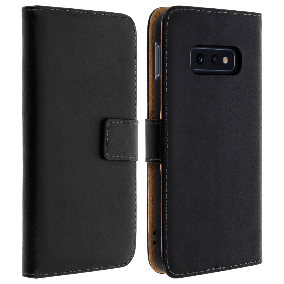 Leather Folio Case For Samsung Galaxy S10e, Video Stand Real Leather Black 3662427325493