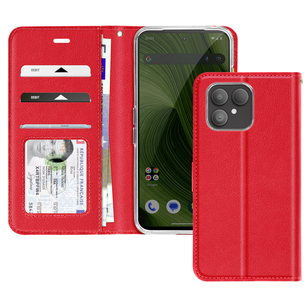 Avizar Flip Case For Fairphone 6 With Integrated Card Holder Video Stand, Red 3662428217957