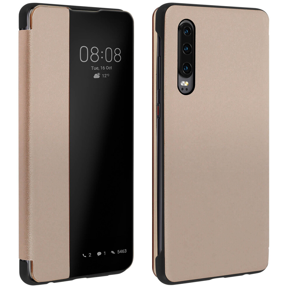 Folio Case For Huawei P30 Window Time Display Video Stand Gold 3662427344685