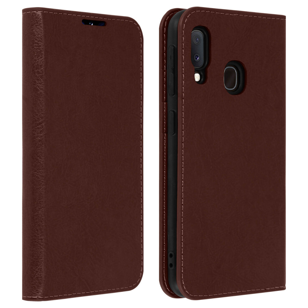 Folio Real Leather Samsung Galaxy A20e Case Card-Holder Video Stand Brown 3662427381734