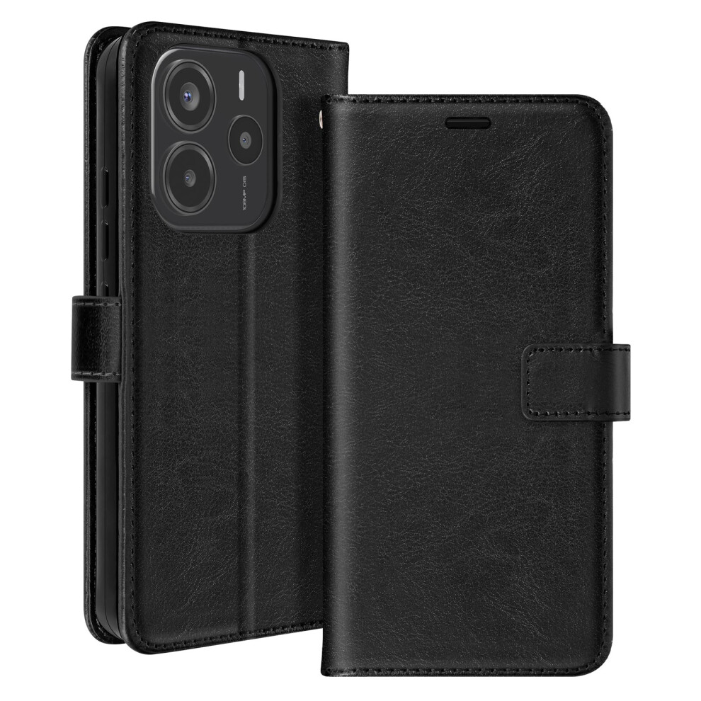 Mayaxess Black Case For Xiaomi Redmi Note 14 4G Wallet With Strap,