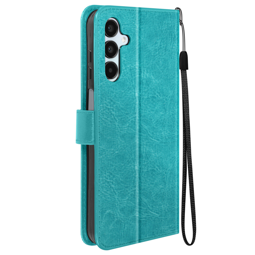 Mayaxess Folio Case For Galaxy A15 5G Wrist Strap Protector Multifunction Flap, Turquoise Green 3662428017755