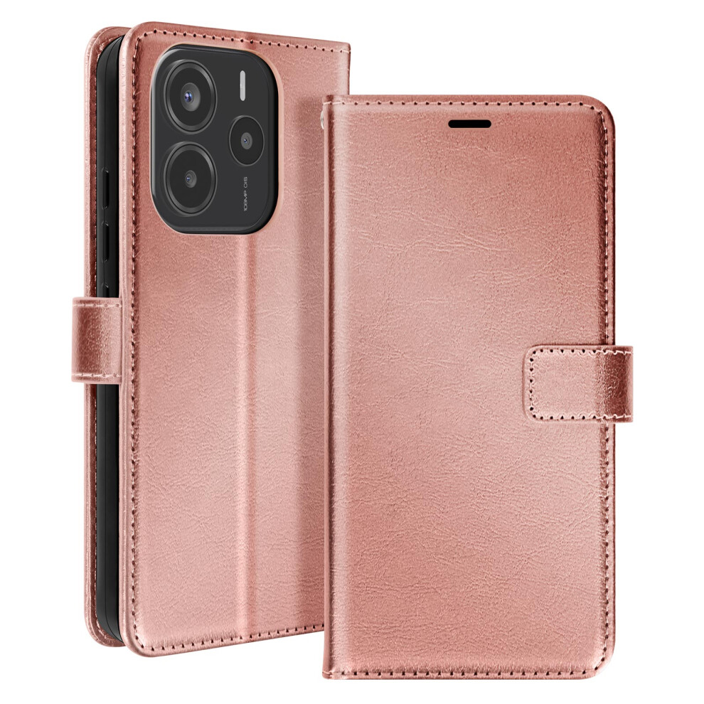 Mayaxess Gold Case For Xiaomi Redmi Note 14 4G Wallet With Lanyard, Rose