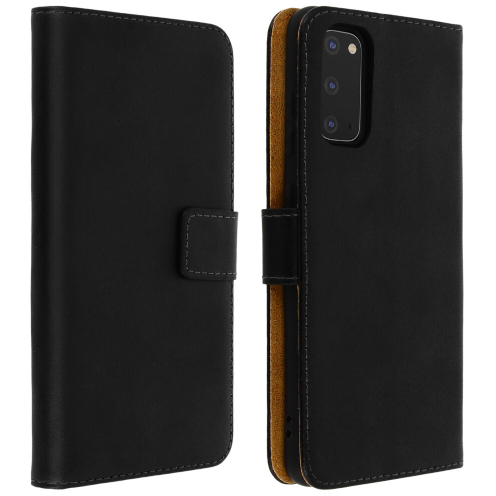 Leather Folio Case For Samsung Galaxy S20, Video Stand Real Leather Black 3662427416078