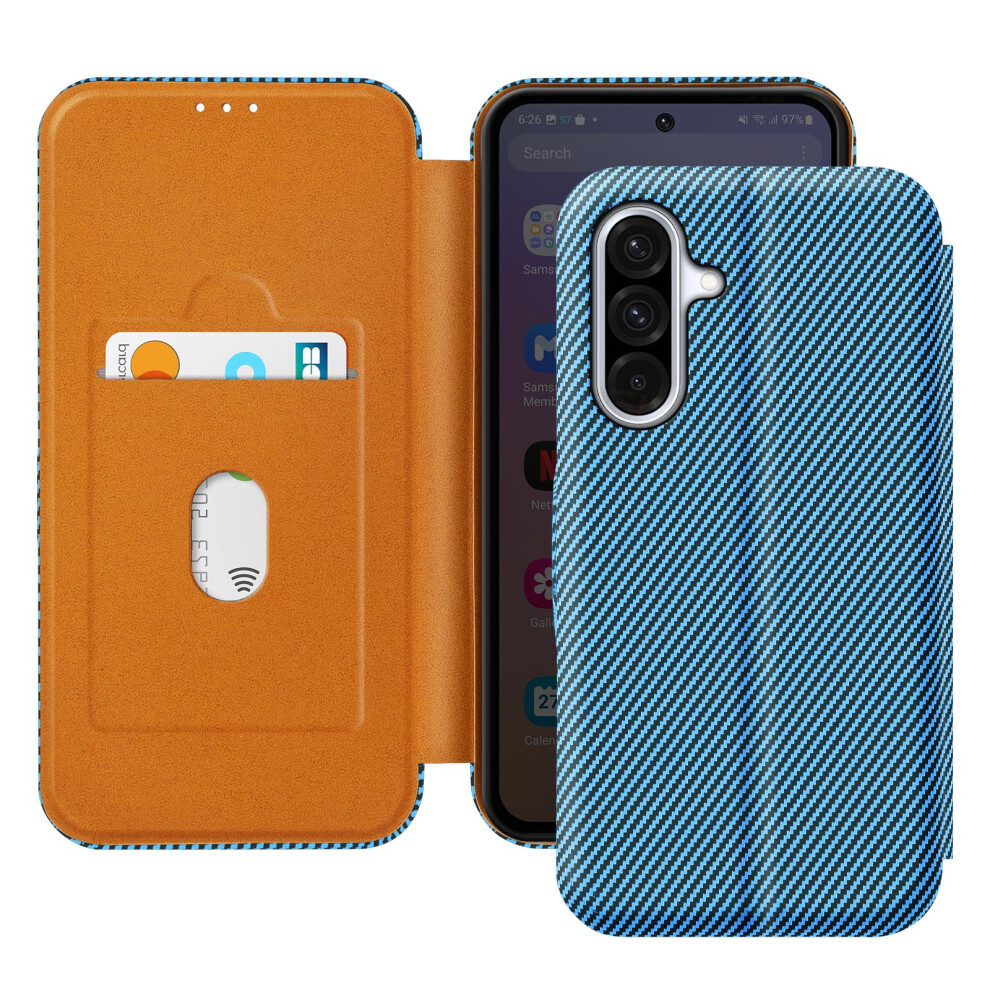 Avizar Carbon Case For Samsung Galaxy A36 Card Holder Anti-Rfid Support, Blue 3662428110715