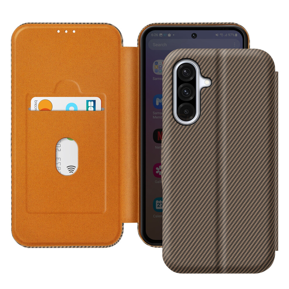 Avizar Carbon Case For Samsung Galaxy A56 Card Holder Anti-Rfid Support, Brown 3662428110913