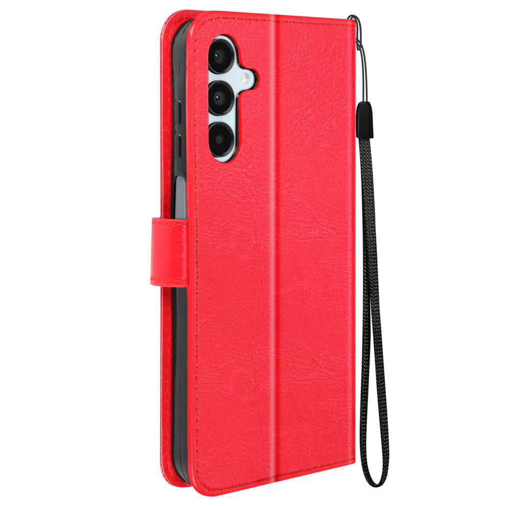 Mayaxess Folio Case For Galaxy A15 5G Wrist Strap Protector Multifunction Flap, Red 3662428017922