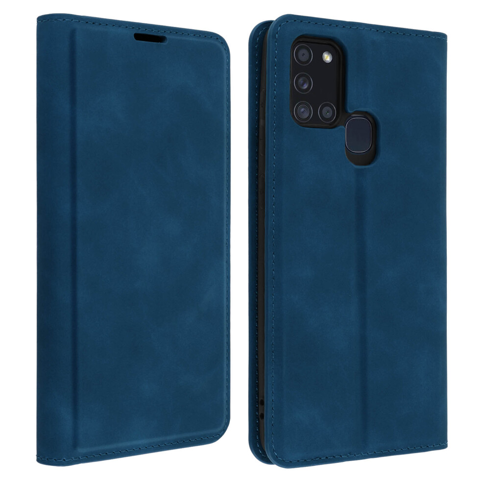 Samsung Galaxy A21s Soft Touch Case With Stand Function And Wallet - Dark Blue 3662427456852