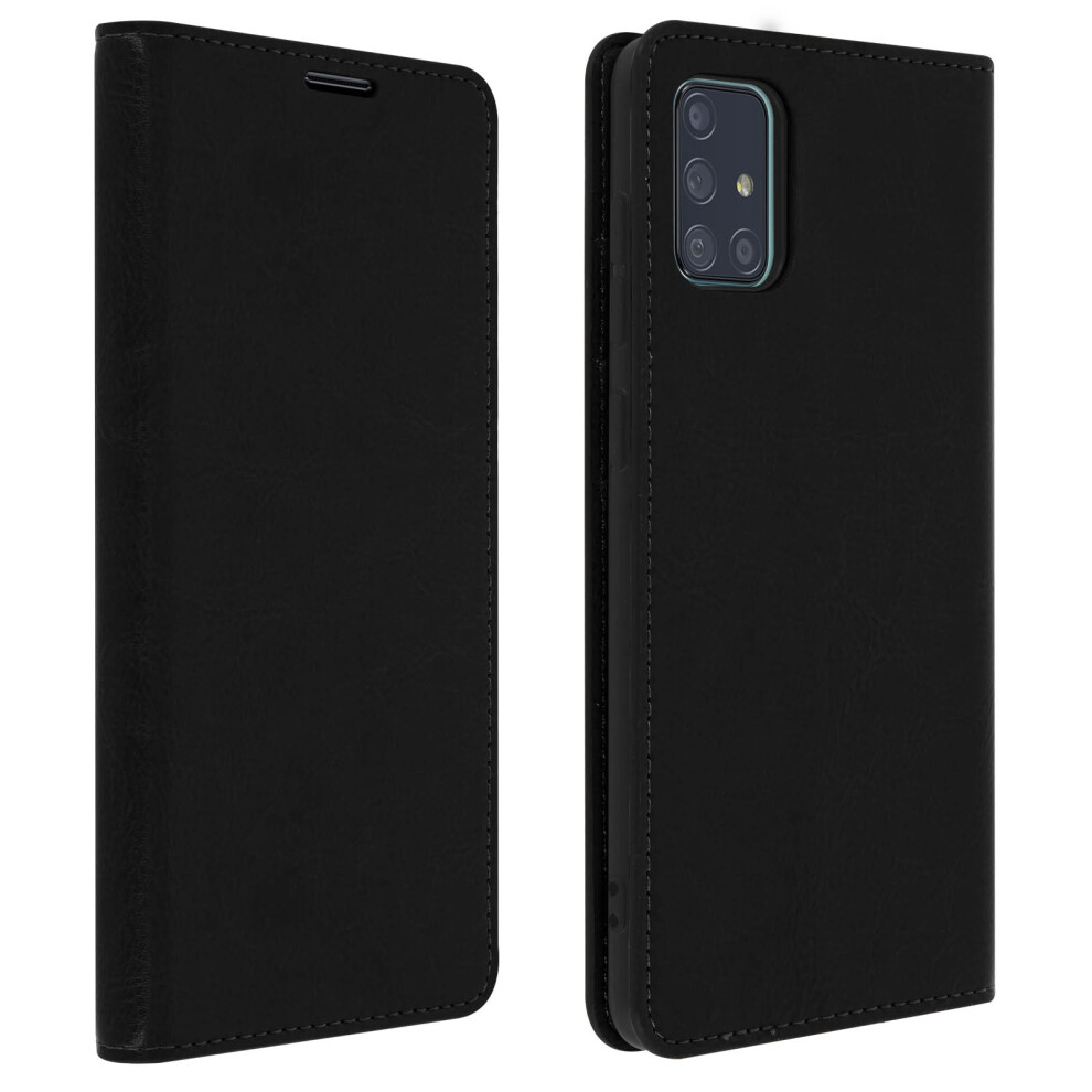 Folio Real Leather Samsung Galaxy A51 Case Card-Holder Video Stand Black 3662427427883