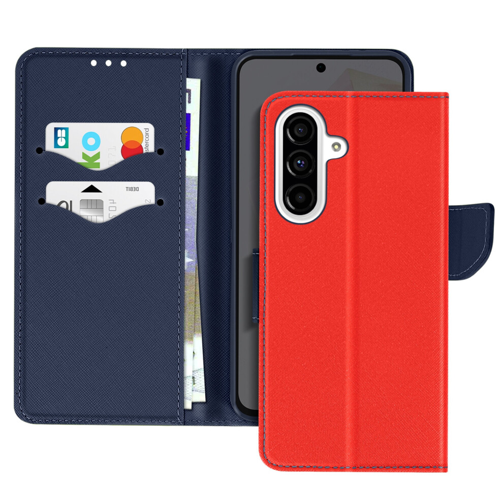 Avizar Case For Samsung Galaxy A36 Wallet Leather Saffiano Fancy, Blue / Red Blue,Red 3662428111361